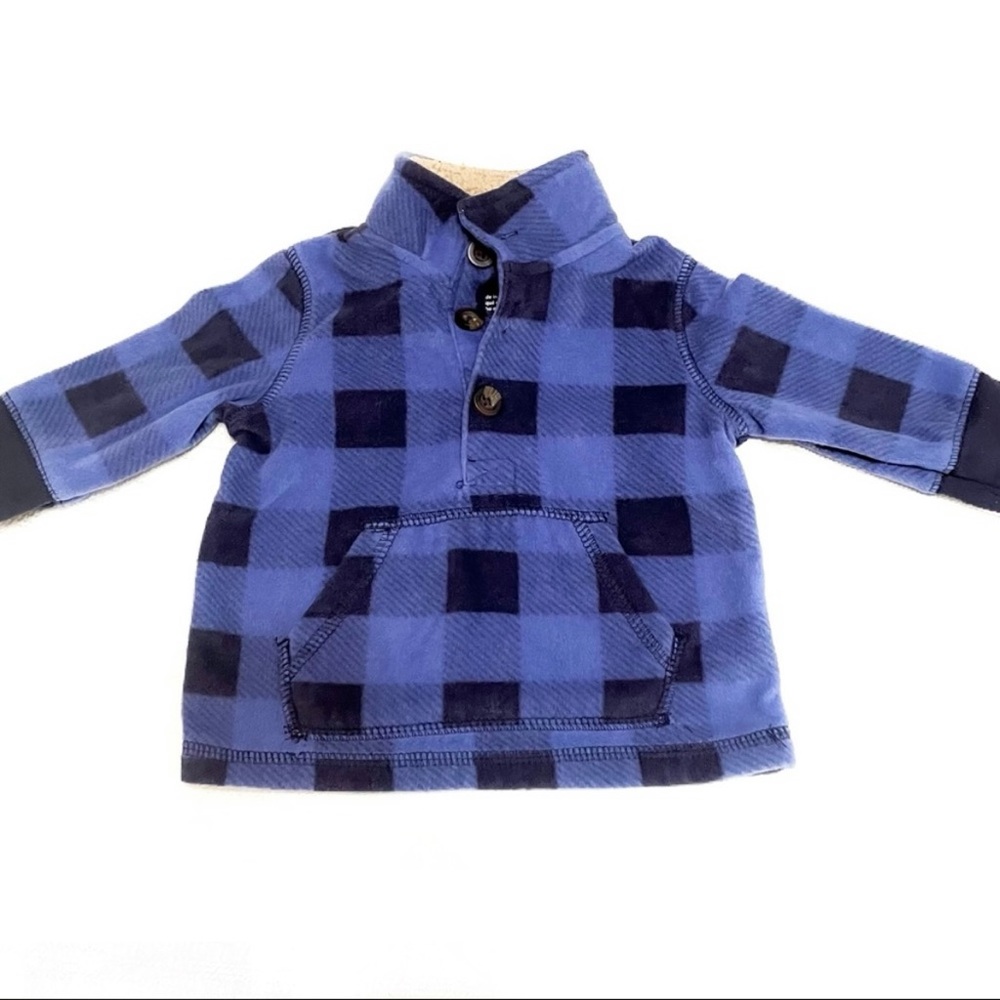 CARTER'S NAVY BLUE PLAID PULLOVER WITH FAUX FUR COLLAR LINING - SIZE 3 MONTHS